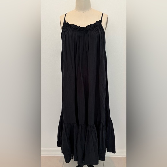 J. Crew, M/L, NWOT, Black Airy Gauze, Adjustable Spaghetti Straps, Ruffled Dress - Picture 1 of 6